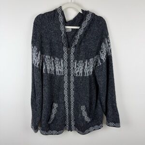 Alpaca Connection Gray Hooded Zip Sweater Alpaca Wool Boho Core M